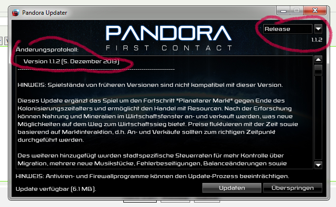 screenshot of the updater