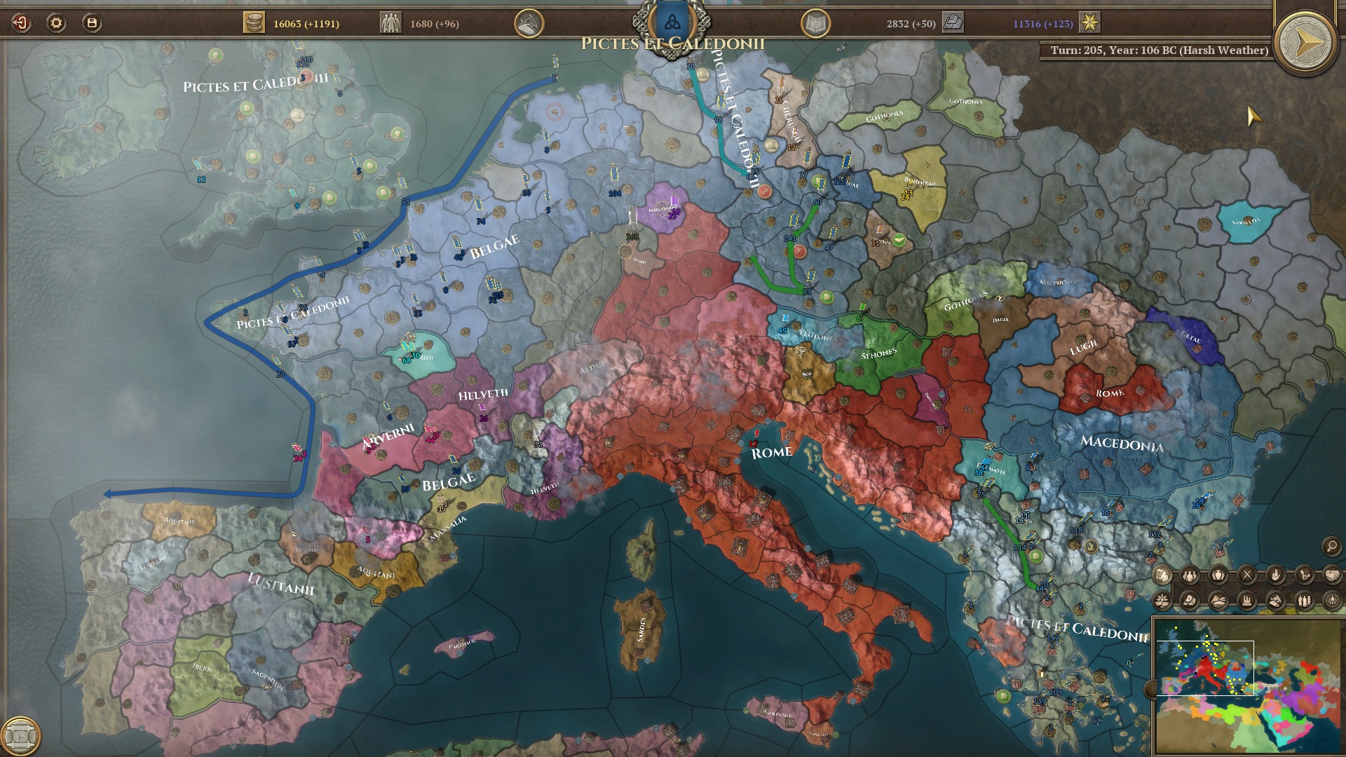 The current (turn 205) state of play